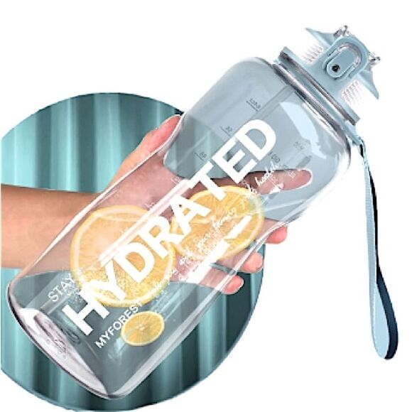 Water Bottle 64oz has Straw BPA Free Drinking Bottle with Time Marker Leakproof - Picture 1 of 3